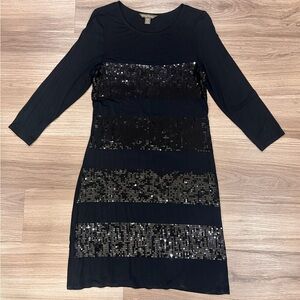 Tommy Bahama Black Jersey Stretch Knit Sequin Stripe Dress szM